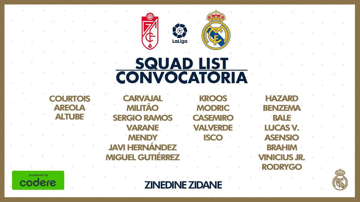 قائمة مباراة غرناطة ضد الريال