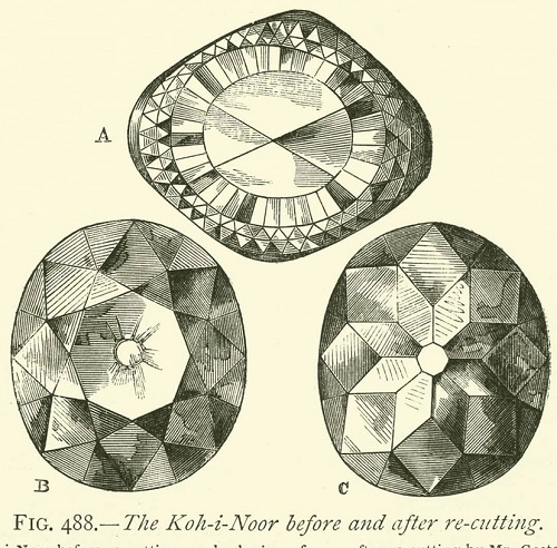 رسم توضيحي لماس Kohinur بعد قطعه عام 1852