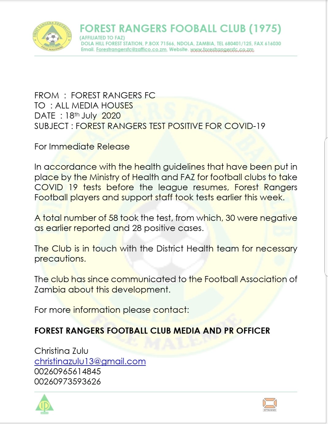 إعلان فوريست رينجرز بوجود 28 فرداً مصاباً بكورونا داخل النادى إعلان فوريست رينجرز بوجود 28 فرداً مصاباً بكورونا داخل النادى