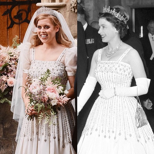ارتدت الأميرة بياتريس نسخة معدلة قليلاً من فستان Hartnell مصمم للملكة.