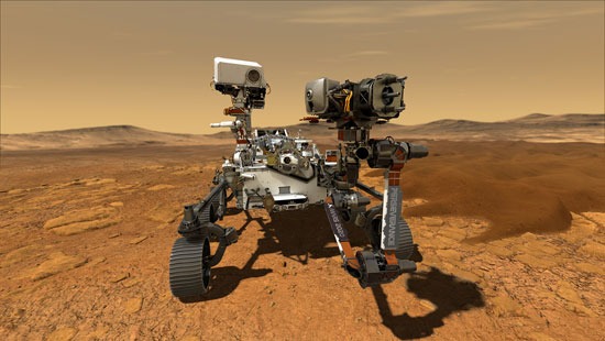 شوهدت مركبة برسيرانسانس المريخ التابعة لوكالة ناسا في رسم توضيحي غير مؤرخ قدمه مختبر الدفع النفاث