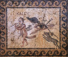 لوحة من أنطاكية صنعت من الفسيفساء في العهد الروماني تصور عدد كبير من الأدوات المستخدمة للحماية ضد العين.