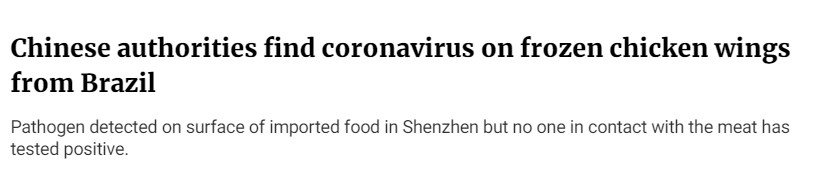 السلطات الصينية تجد فيروس كورونا على أجنجة الدجاج القادم من البرايزل