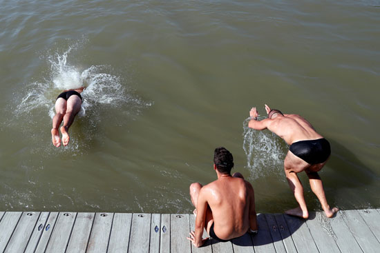 المشاركون يسبحون عبر نهر الدانوب