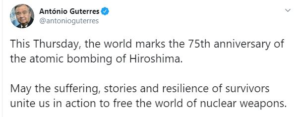 أنطونيو جوتيريش يحيى الذكرى الـ 75 للقذف الذرى لليابان
