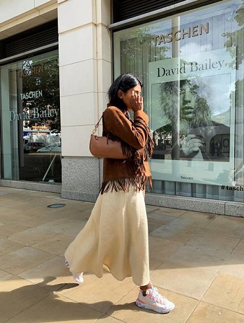 جاكيت شامواه مع فستان كتان