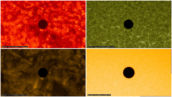 تظهر الصور المقدمة من وكالة ناسا مناظر مختلفة لكوكب الزهرة العابر للشمس