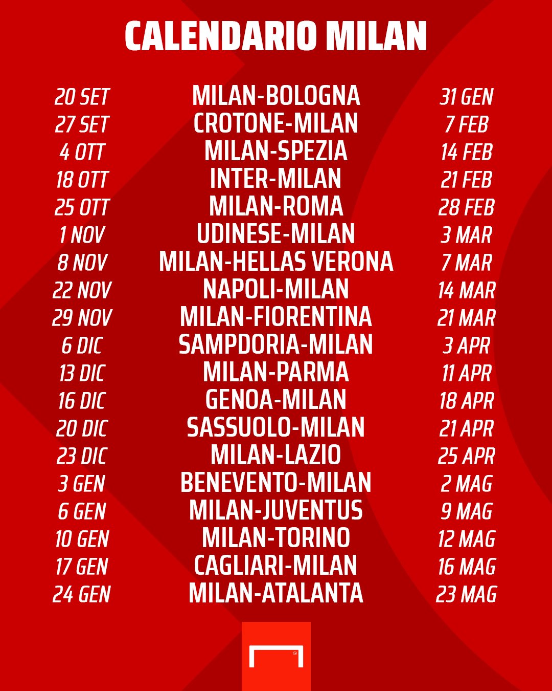 مواعيد مباريات ميلان في الدوري الإيطالي