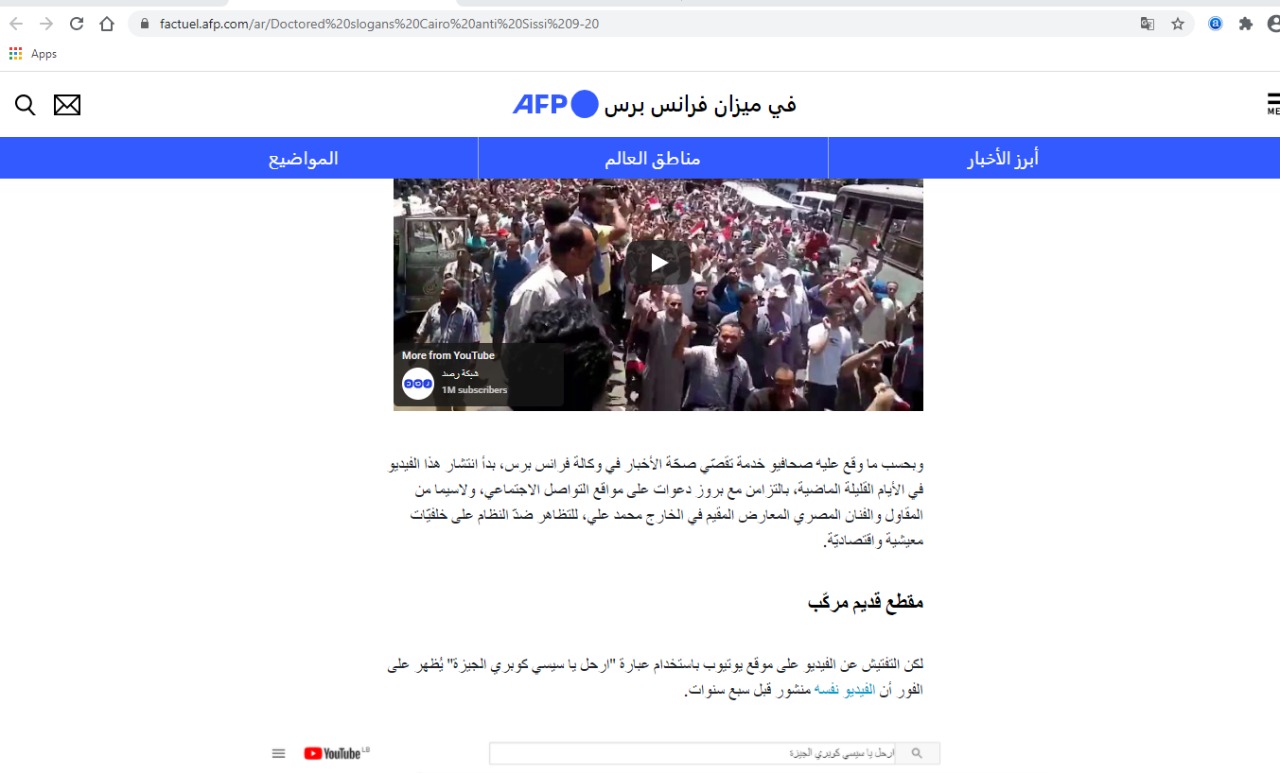 وكالة الأنباء الفرنسية تكشف كذب الإخوان والجزيرة ونشرهما فيديوهات لمظاهرات منذ 7 سنوات (2)
