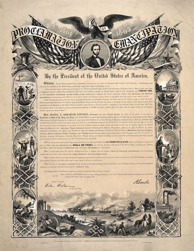نسخة من إعلان التحرر من مكتبة الكونجرس قسم المطبوعات والصور