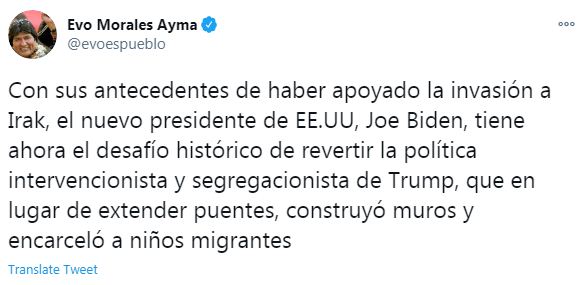 رئيس بوليفيا السابق على تويتر
