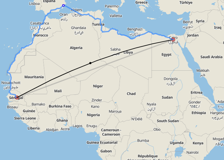 المسافة من مصر للسنغال