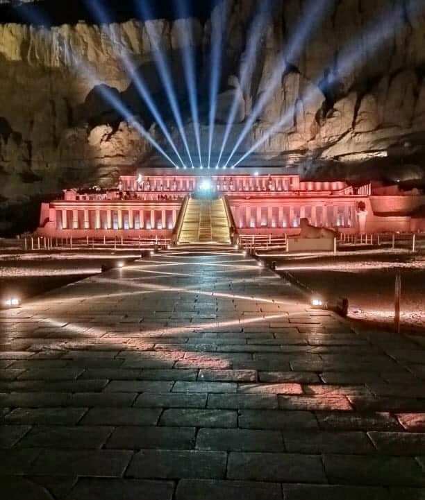 إضاءة معبد حتشبسوت خلال البروفات غرب الأقصر