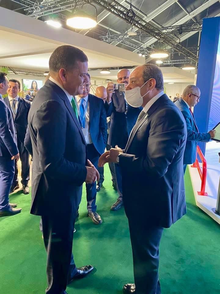 لقاء السيد الرئيس عبد الفتاح السيسي مع السيد عبد  الحميد الدبيبة رئيس الحكومة الليبية في جلاسجو.