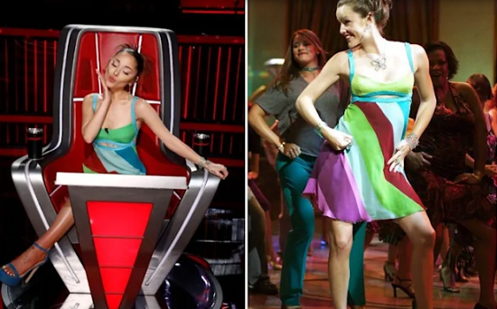 Ariana in the same dress in a scene from the movie and episode of the program