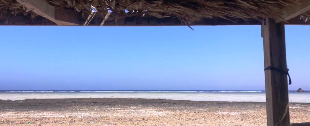 مشهد من تحت العريشه على الشاطئ