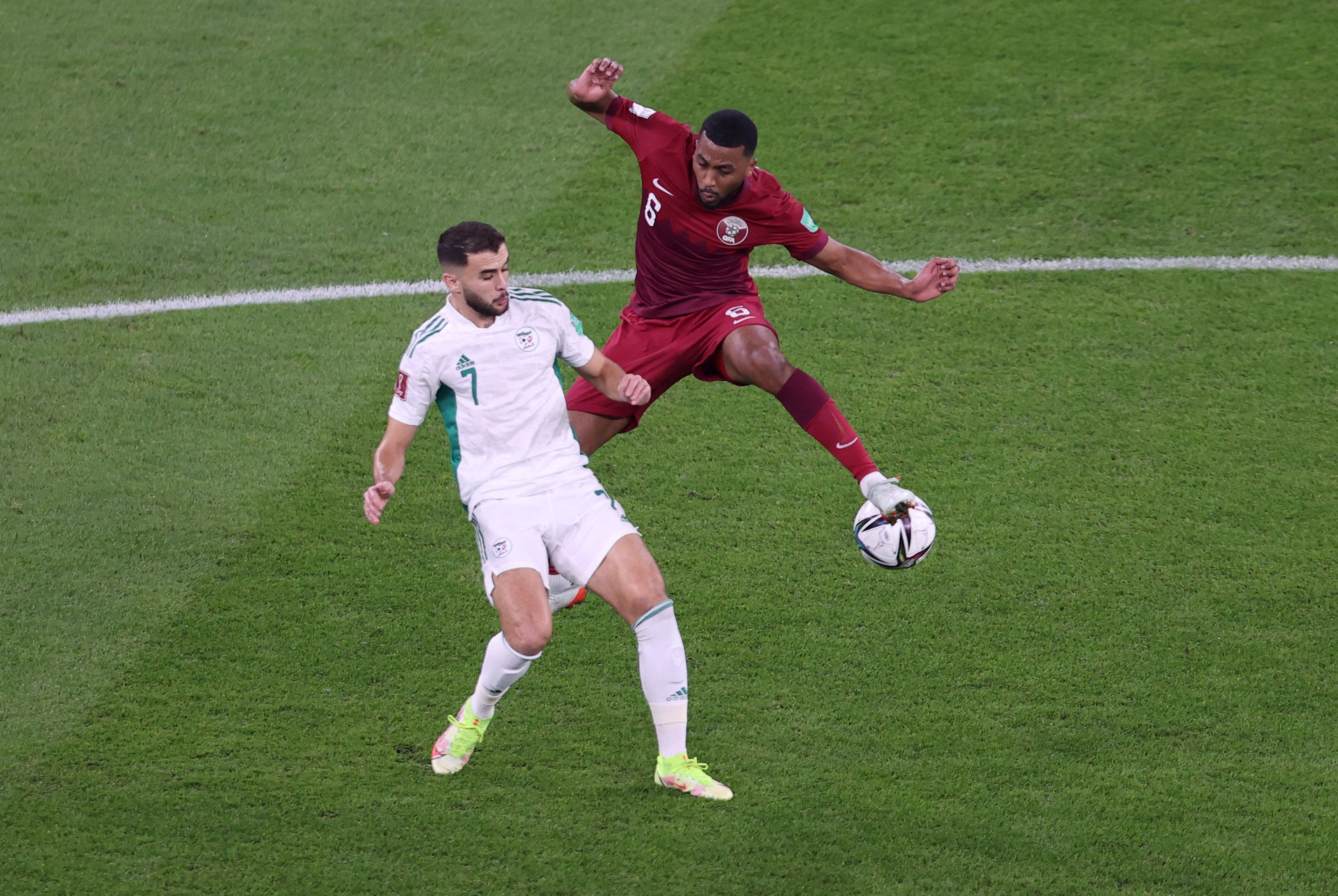 صراع بين لاعبي قطر والجزائر