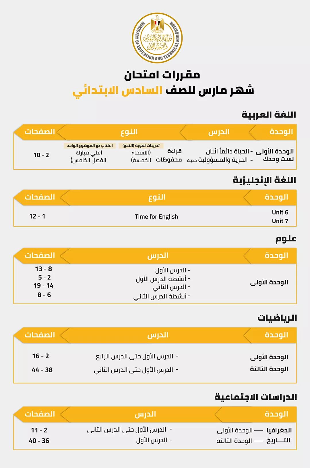 مقرر الصف السادس