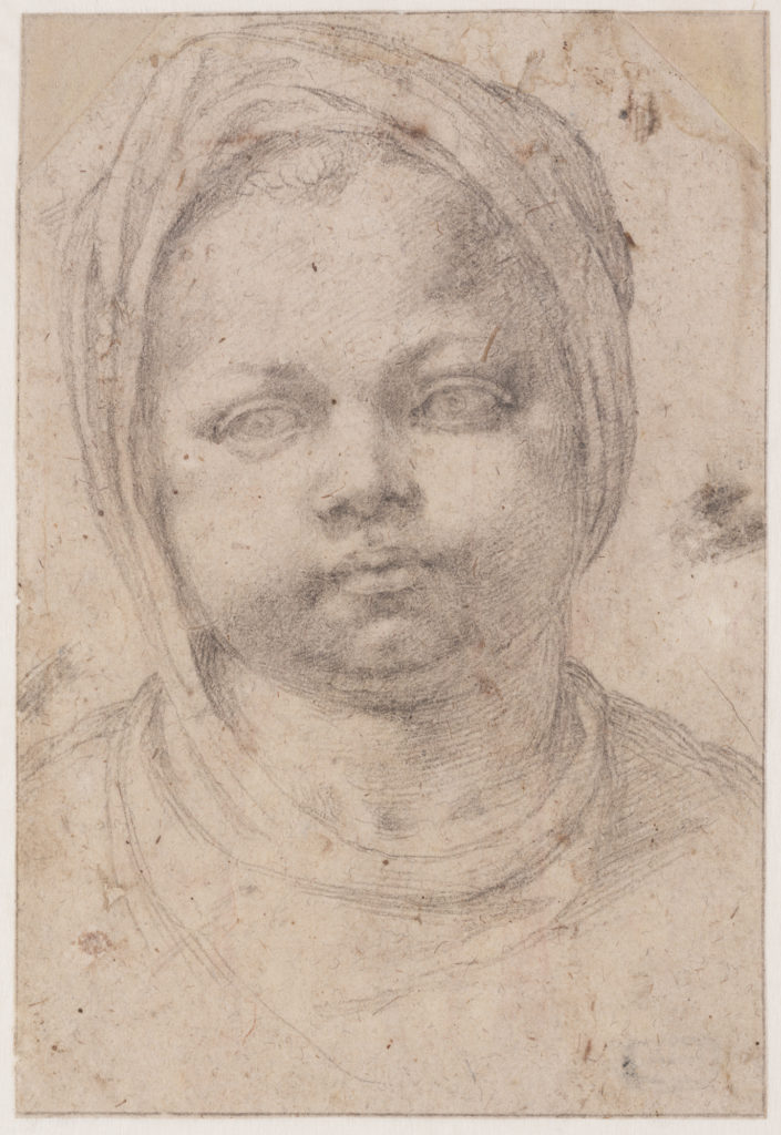 لوحة رأس طفل بقطعة قماش حول رأسه