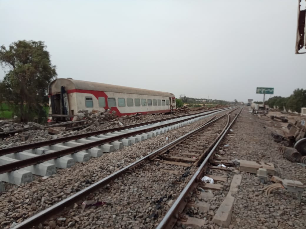 الشريط الجدد للسكة الحديد بموقع حادث قطار طوخ