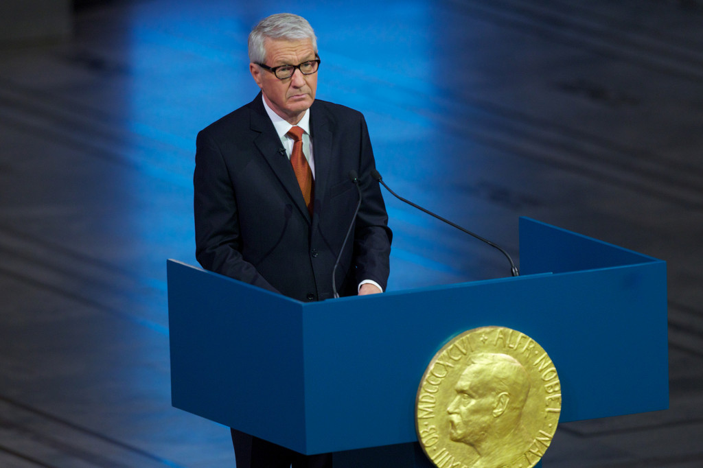 رئيس لجنة نوبل ثوربجورن جاغلاند في مارس 2013