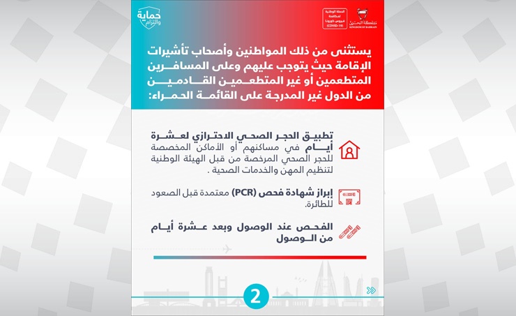 البحرين تعلق دخول القادمين من الدول المدرجة على القائمة الحمراء (2)