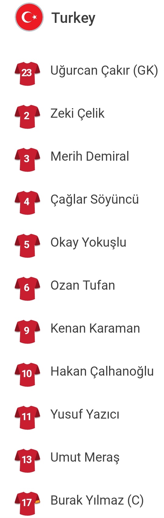 تشكيل منتخب تركيا