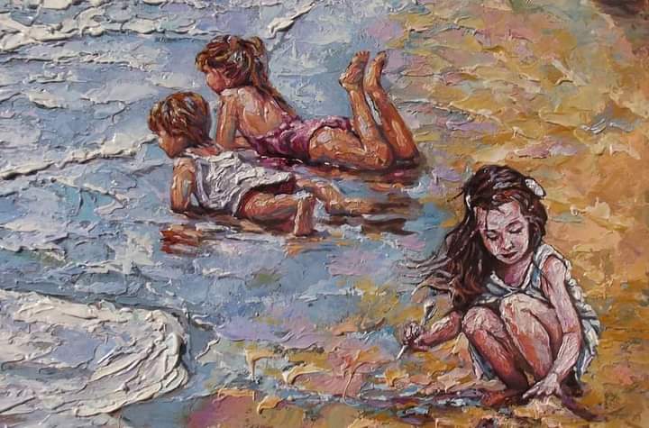 لوحة أطفال على شاطىء المتوسط