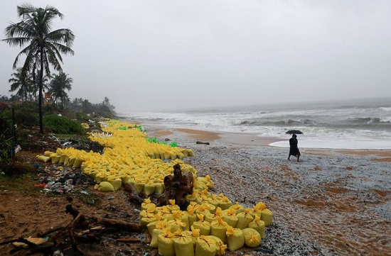 أكياس الكريات البلاستيكية التي تم نقلها إلى الشاطئ