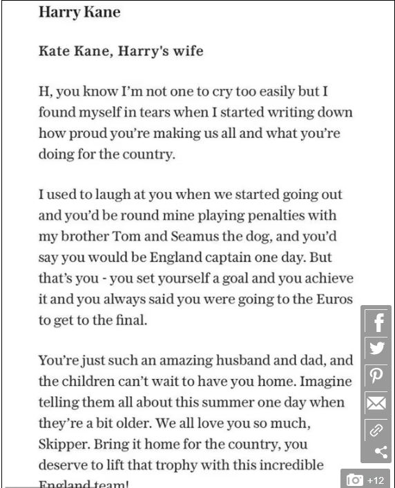 رسالة زوجة هاري كين