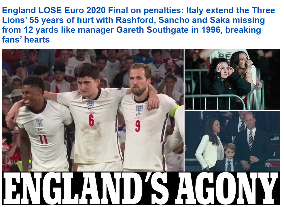 ديلي ميل بعد خسارة انجلترا نهائي يورو 2020