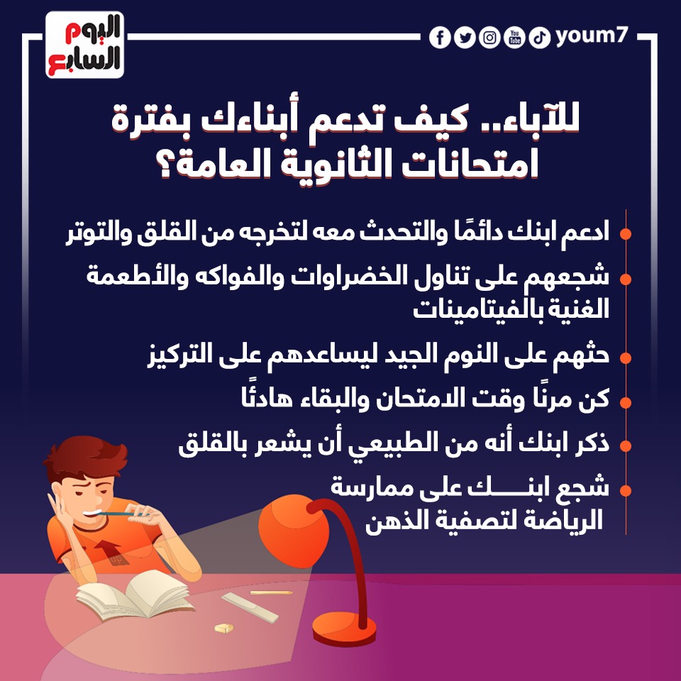للآباء.. كيف تدعم أبناءك بفترة امتحانات الثانوية العامة؟