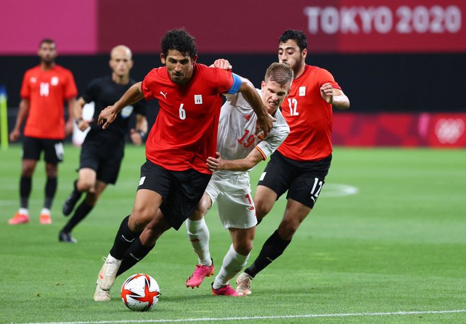 أحمد حجازى خلال مباراة مصر وإسبانيا