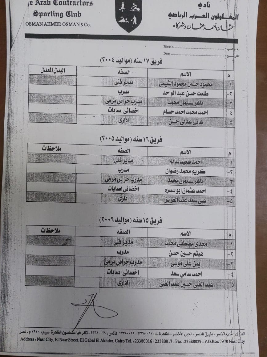 Ø¥Ù„ÙŠÙƒÙ… ØªØ´ÙƒÙŠÙ„ Ø§Ù„Ø£Ø¬Ù‡Ø²Ø© Ø§Ù„ÙÙ†ÙŠØ© Ø§Ù„Ø¬Ø¯ÙŠØ¯ Ù„Ù‚Ø·Ø§Ø¹ Ø§Ù„Ù†Ø§Ø´Ø¦ÙŠÙ† Ø¨Ù†Ø§Ø¯ÙŠ Ø§Ù„Ù…Ù‚Ø§ÙˆÙ„ÙˆÙ† Ø§Ù„Ø¹Ø±Ø¨ Ù…ØµØ±Ù†Ø§