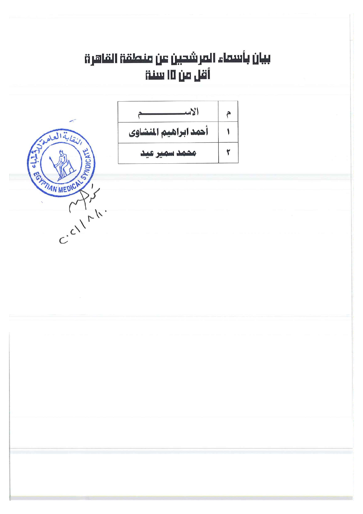 قطاع القاهرة أقل من 15 سنة