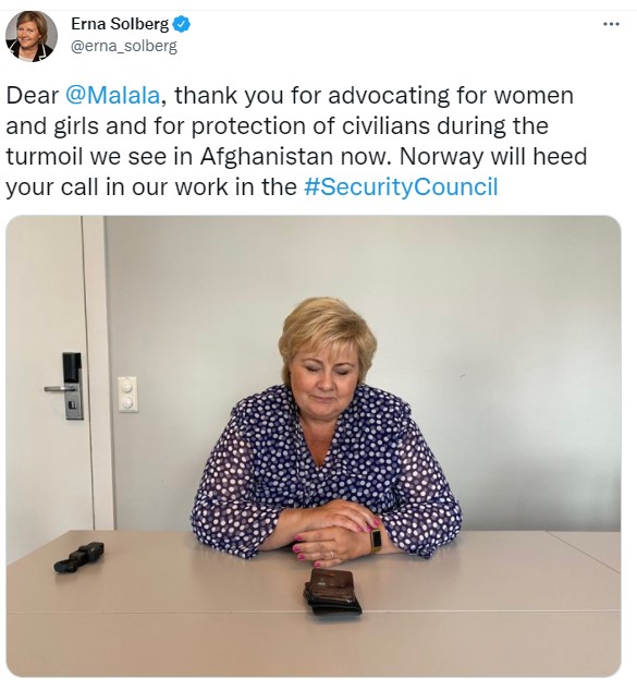 رئيسة وزراء النرويج تستجيب لدعوة ملالا بشأن نساء وأقليات أفغانستان