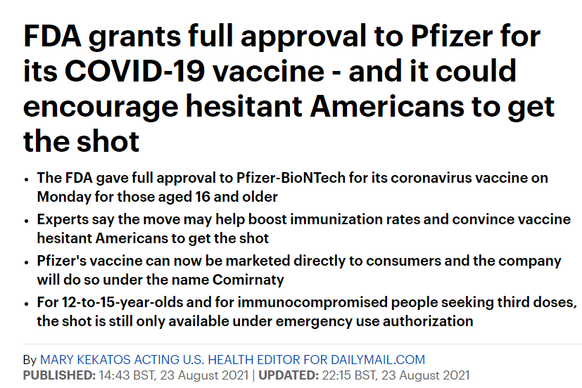 FDA تمنح الموافقة الكاملة على لقاح فيازر