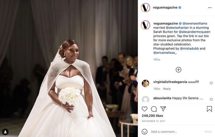تألقت سيرينا ويليامز بفستان من ألكسندر ماكوين في حفل زفافها. ميستا دوب وإريكا ميليسا