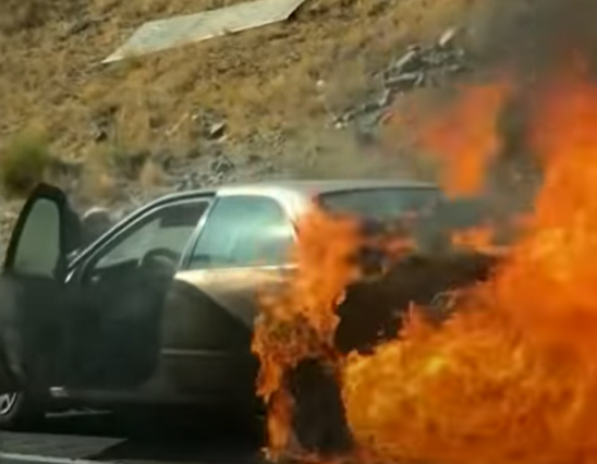 fire eats the car