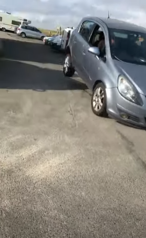 Car jumping from behind