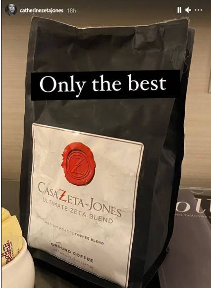 Catherine Zeta-Jones gets ready with coffee