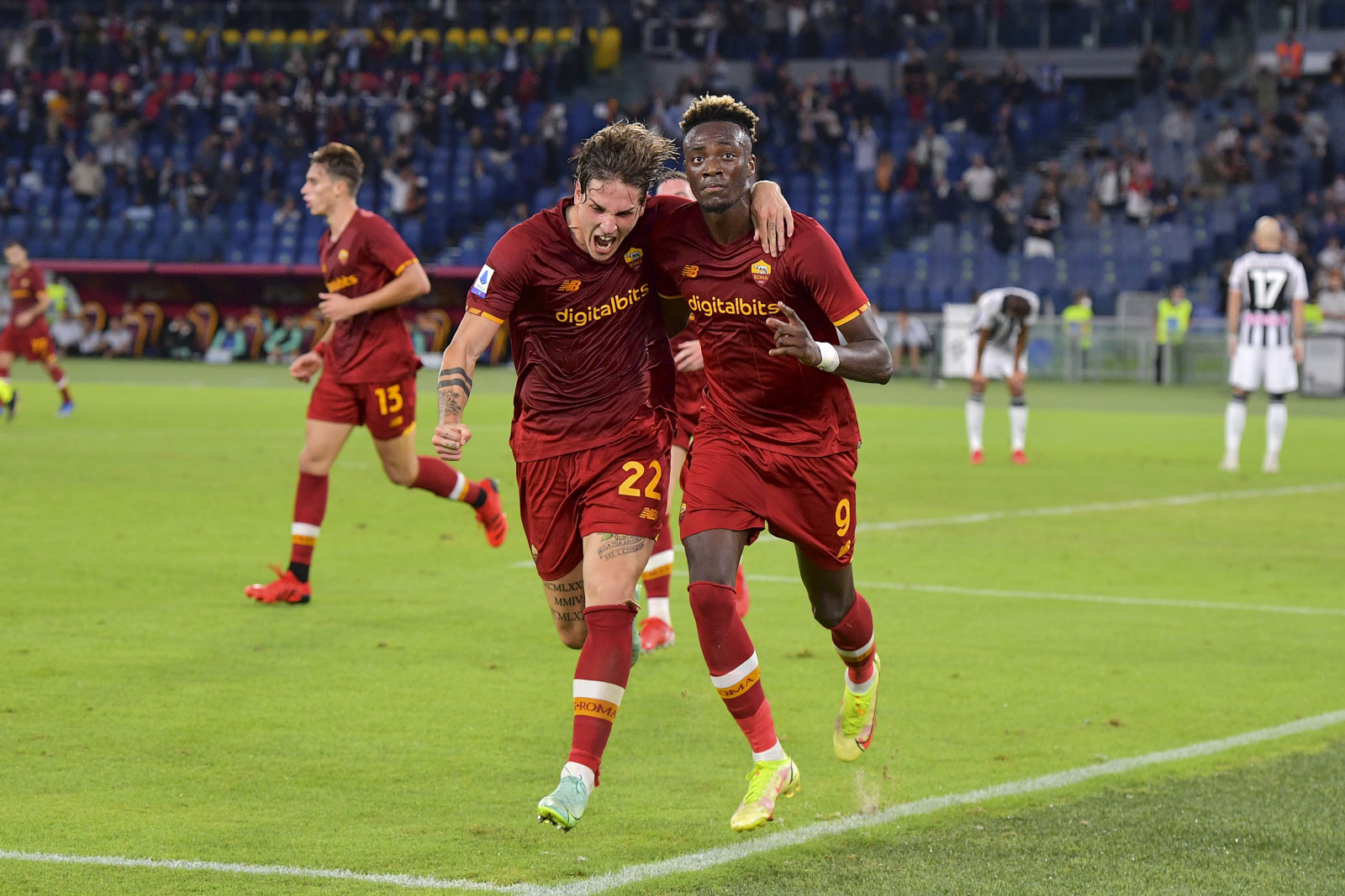 Abraham celebrates a goal for Roma