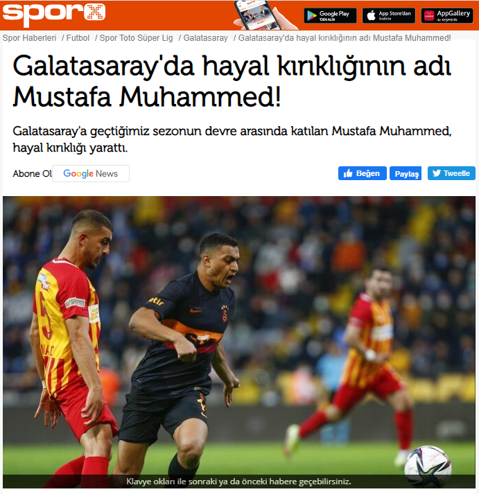 SportX criticizes Mustafa Muhammad's performance with Galatasaray