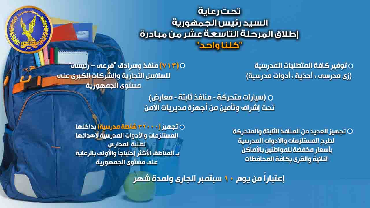 الداخلية توزع 32 ألف حقيبة مدرسية فى المناطق الأولى بالرعاية
