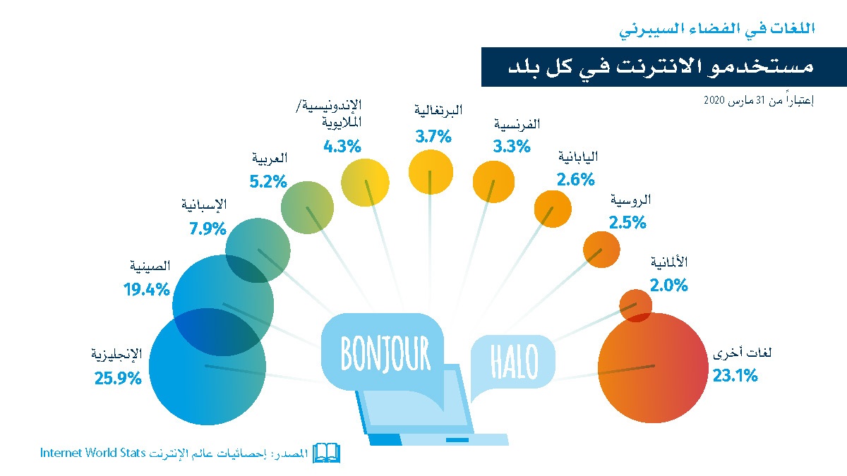 اللغات على الإنترنت فى كل بلد