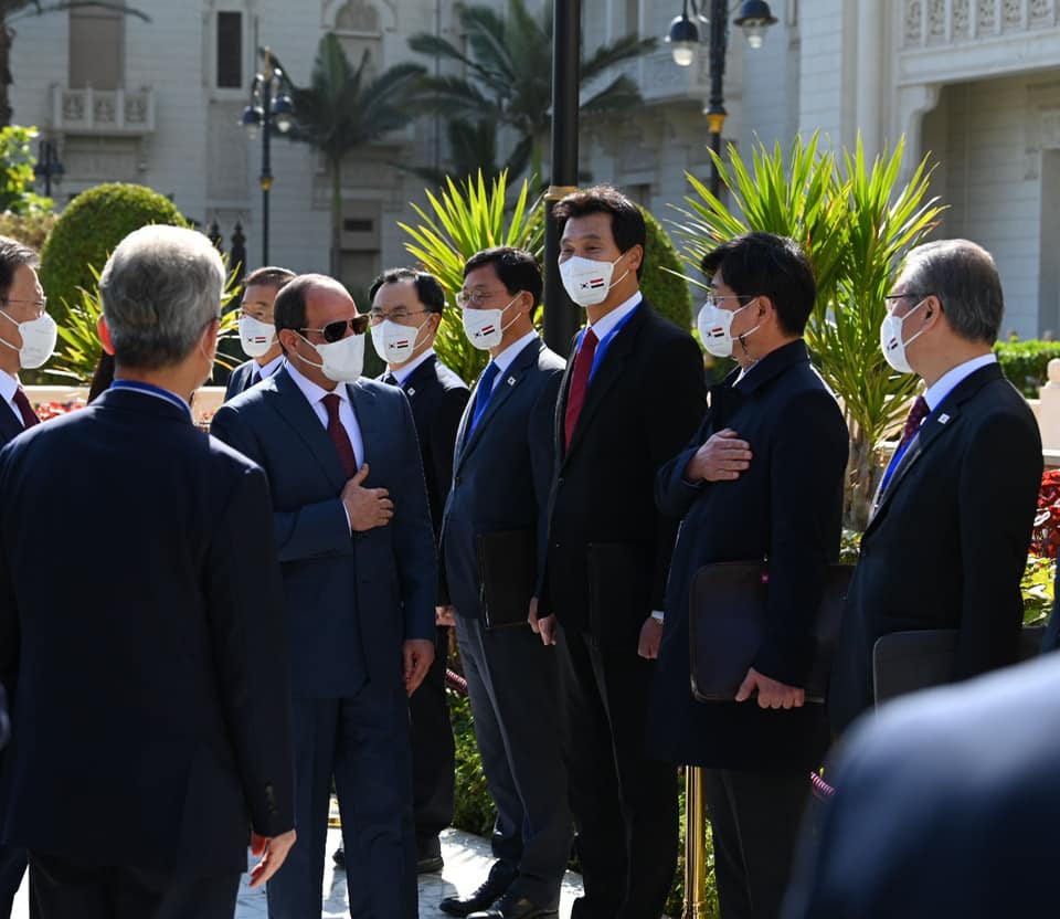 جانب من مراسم استقبال الرئيس الكورى الجنوبى بقصر الاتحادية