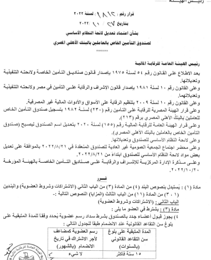 صندوق تأمين العاملين بالبنك الأهلي المصري