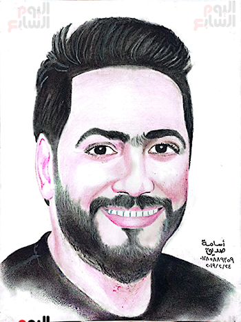 رسمه-للفنان-تامر-حسني-بريشه-اسامه-صديق