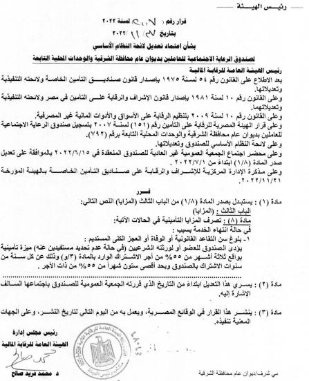 صندوق الرعاية الاجتماعية للعاملين بديوان عام محافظة الشرقية