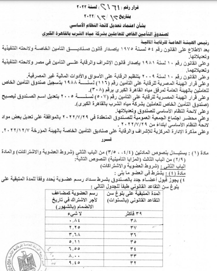 صندوق تأمين العاملين بشركة مياه الشرب بالقاهرة الكبرى